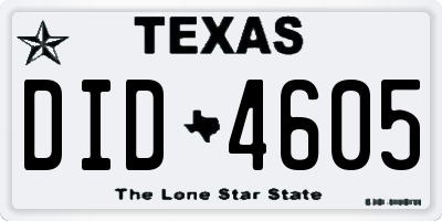 TX license plate DID4605