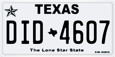 TX license plate DID4607