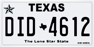 TX license plate DID4612