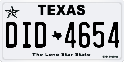 TX license plate DID4654