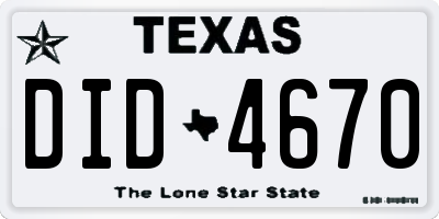 TX license plate DID4670
