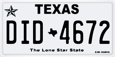 TX license plate DID4672