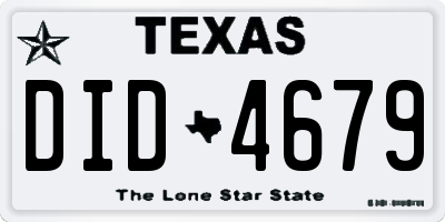 TX license plate DID4679