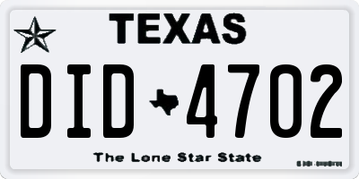 TX license plate DID4702