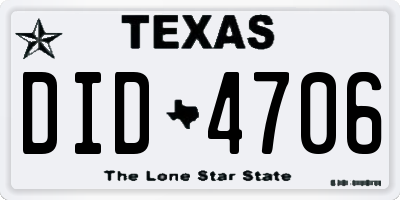 TX license plate DID4706