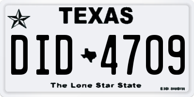 TX license plate DID4709