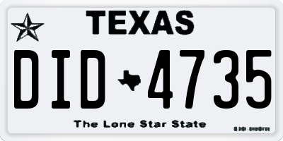 TX license plate DID4735