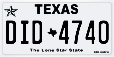 TX license plate DID4740