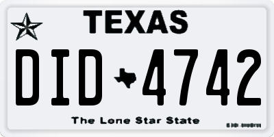 TX license plate DID4742