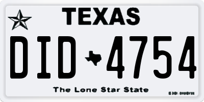 TX license plate DID4754