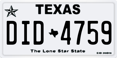 TX license plate DID4759