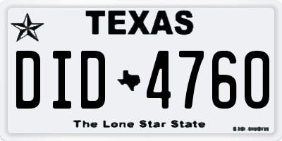 TX license plate DID4760