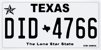 TX license plate DID4766