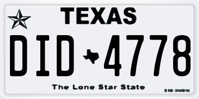 TX license plate DID4778