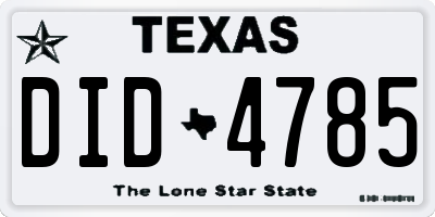 TX license plate DID4785