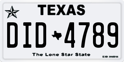 TX license plate DID4789