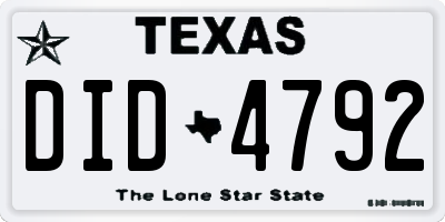 TX license plate DID4792