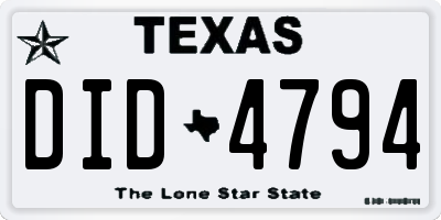 TX license plate DID4794
