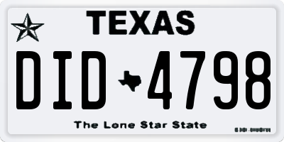 TX license plate DID4798