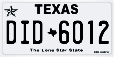 TX license plate DID6012