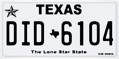 TX license plate DID6104