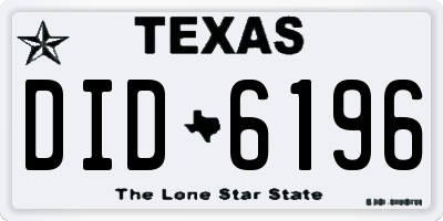 TX license plate DID6196