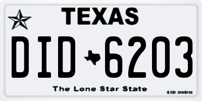 TX license plate DID6203