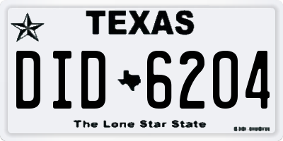 TX license plate DID6204
