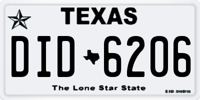 TX license plate DID6206