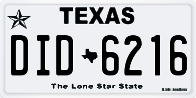 TX license plate DID6216