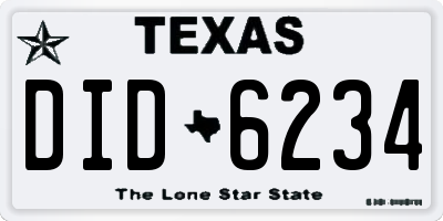 TX license plate DID6234