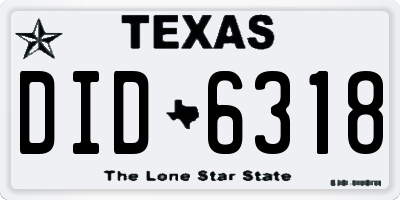 TX license plate DID6318