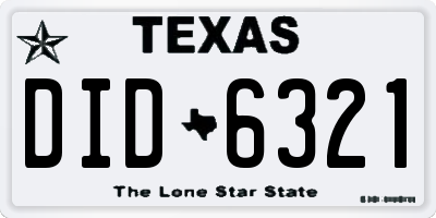 TX license plate DID6321