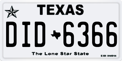 TX license plate DID6366