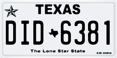 TX license plate DID6381