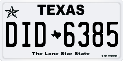TX license plate DID6385