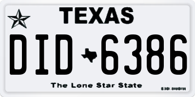 TX license plate DID6386
