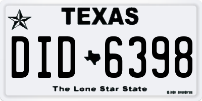 TX license plate DID6398