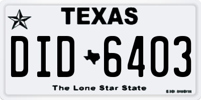 TX license plate DID6403