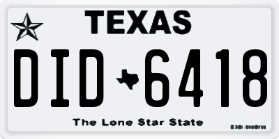 TX license plate DID6418