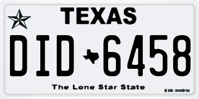TX license plate DID6458