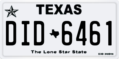 TX license plate DID6461