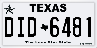 TX license plate DID6481
