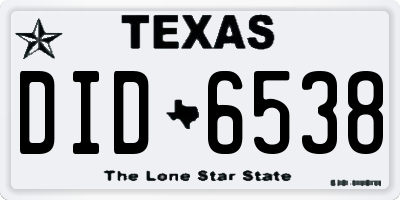 TX license plate DID6538