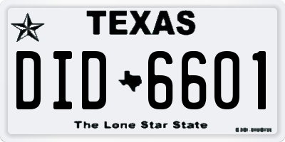 TX license plate DID6601
