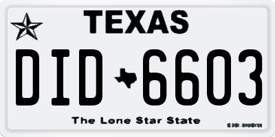 TX license plate DID6603