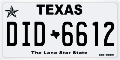 TX license plate DID6612