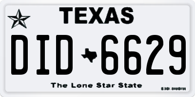 TX license plate DID6629