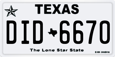 TX license plate DID6670