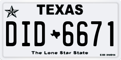 TX license plate DID6671
